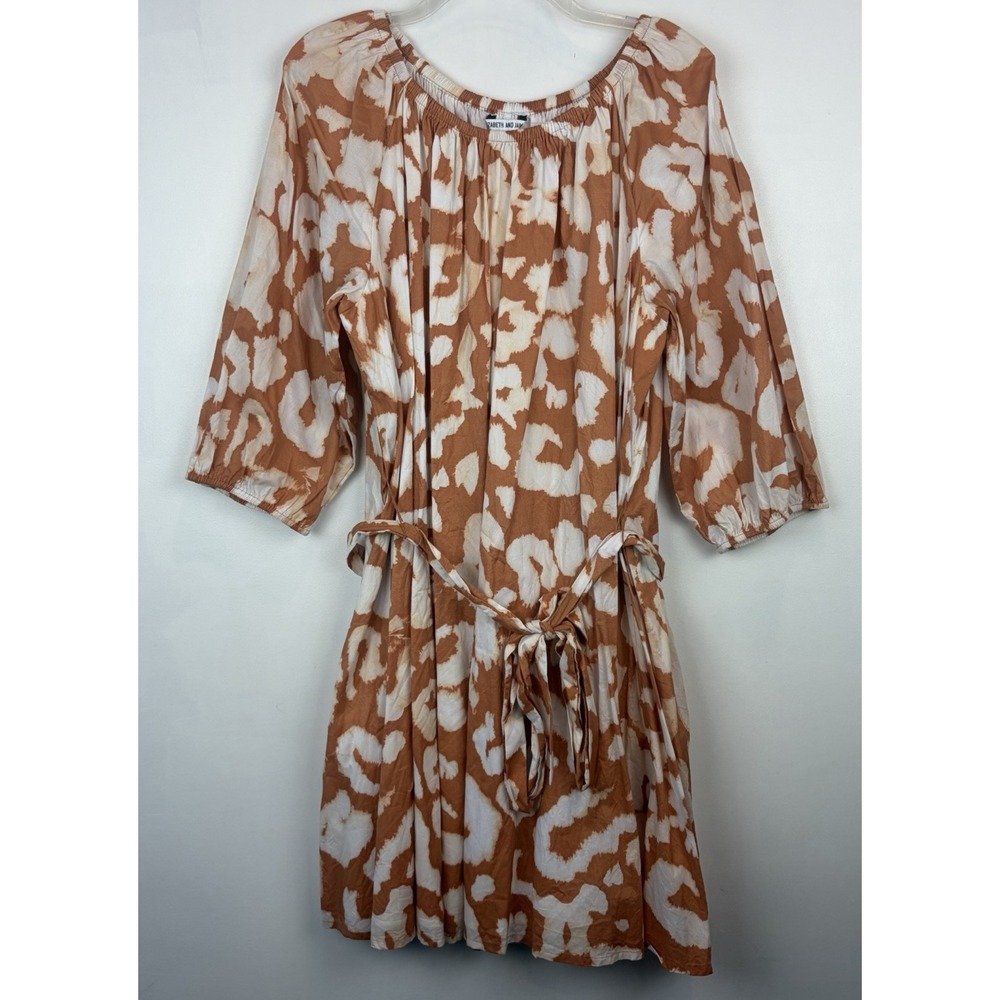 Elizabeth and James Dress Size XXL Cotton Lined Off Shoulder Tan Tie Dye A Line